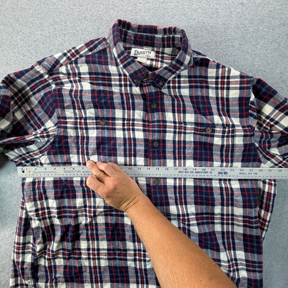 Duluth Trading Co Mens 2XL Relaxed Fit Plaid Flannel Button Down Shirt Navy Red - Picture 5 of 7